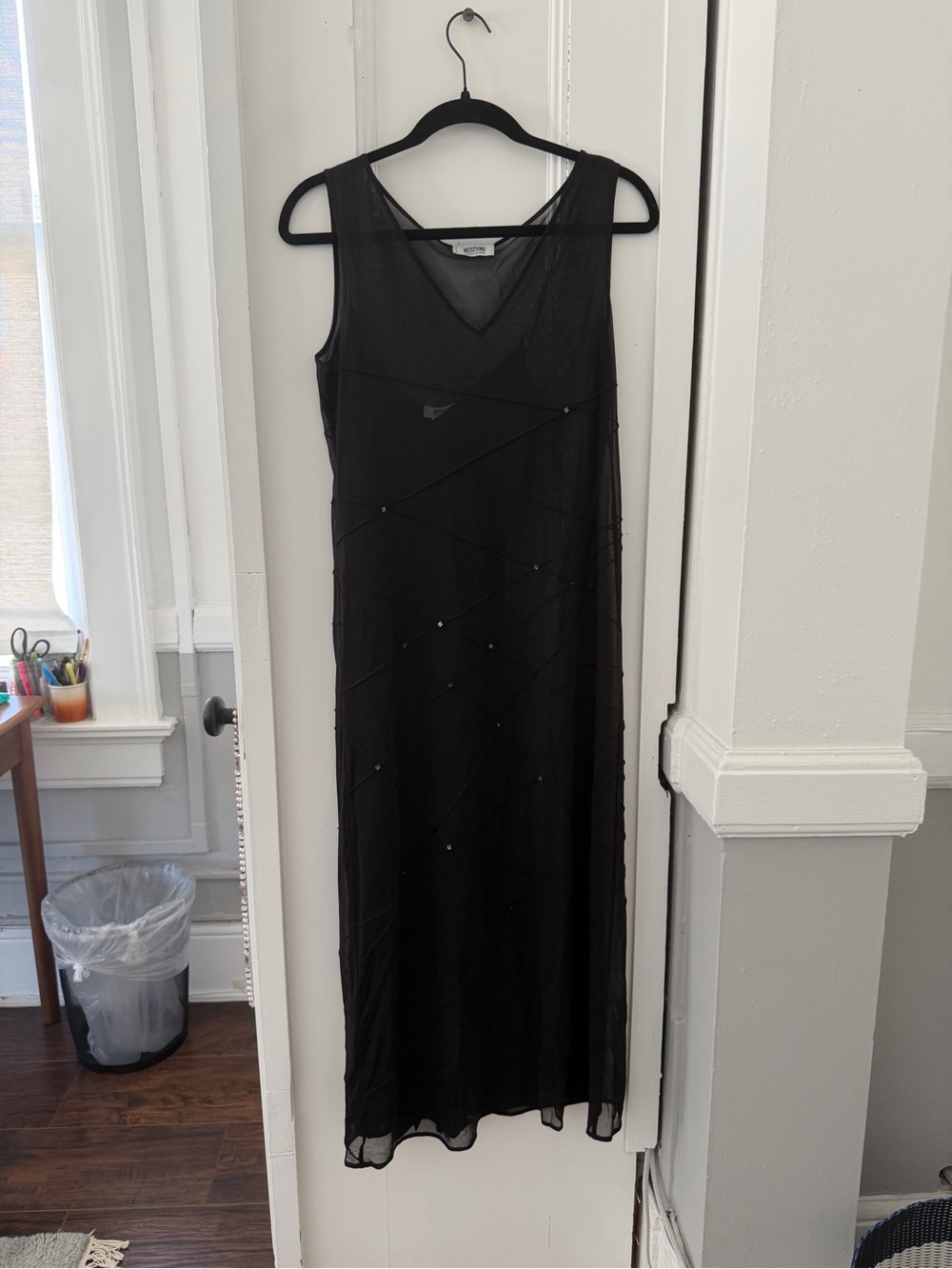 MOSCHINO CHEAPANDCHIC Black Beaded Sheer-Overlay Dress